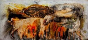 painting, 2019, mixed media on canvas, 85 x 185 cm